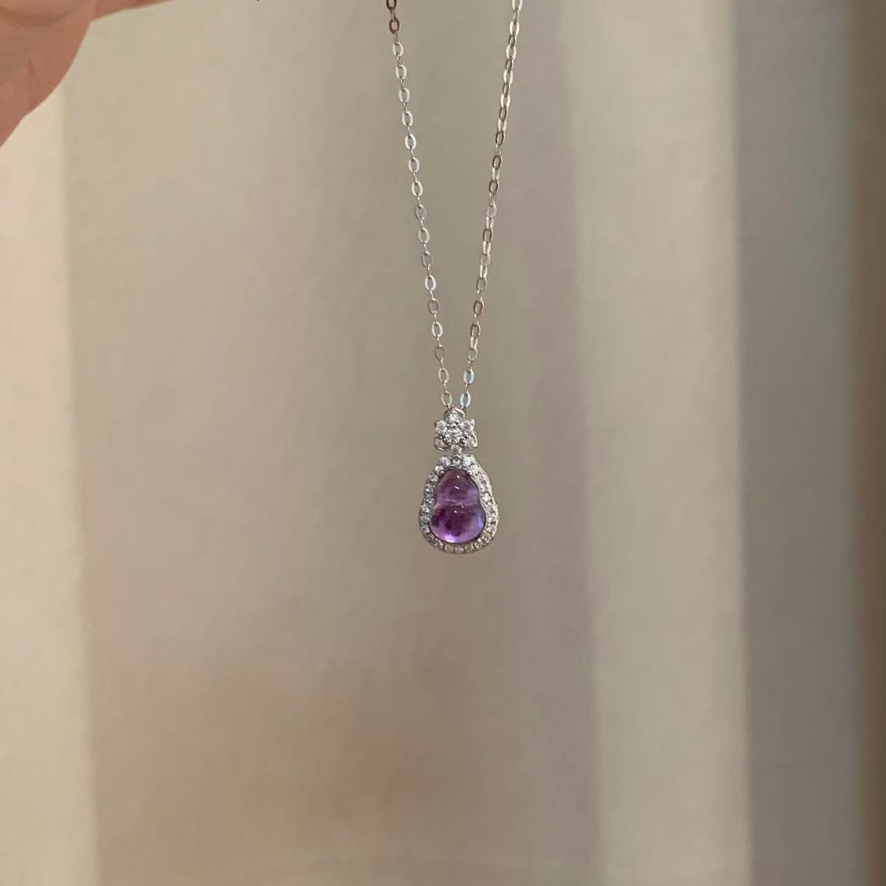 New Purple Qi Coming New Chinese Style Imitation High Ice Purple Dragon Crystal Gourd Necklace for Women Collarbone Chain