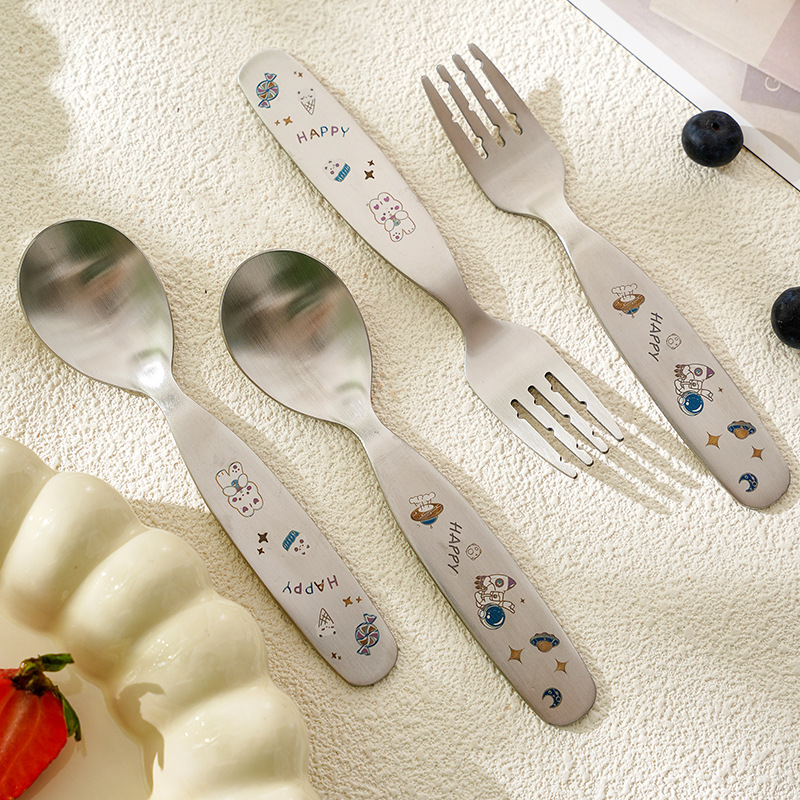 Color carved 304 stainless steel children's spoon kindergarten cartoon baby food spoon feeding spoon household