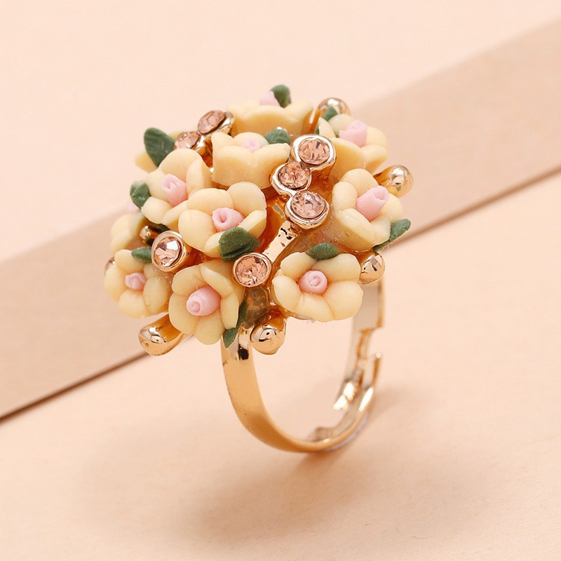 Carefully selected flower ring set women's diamond ceramic flower simple ring