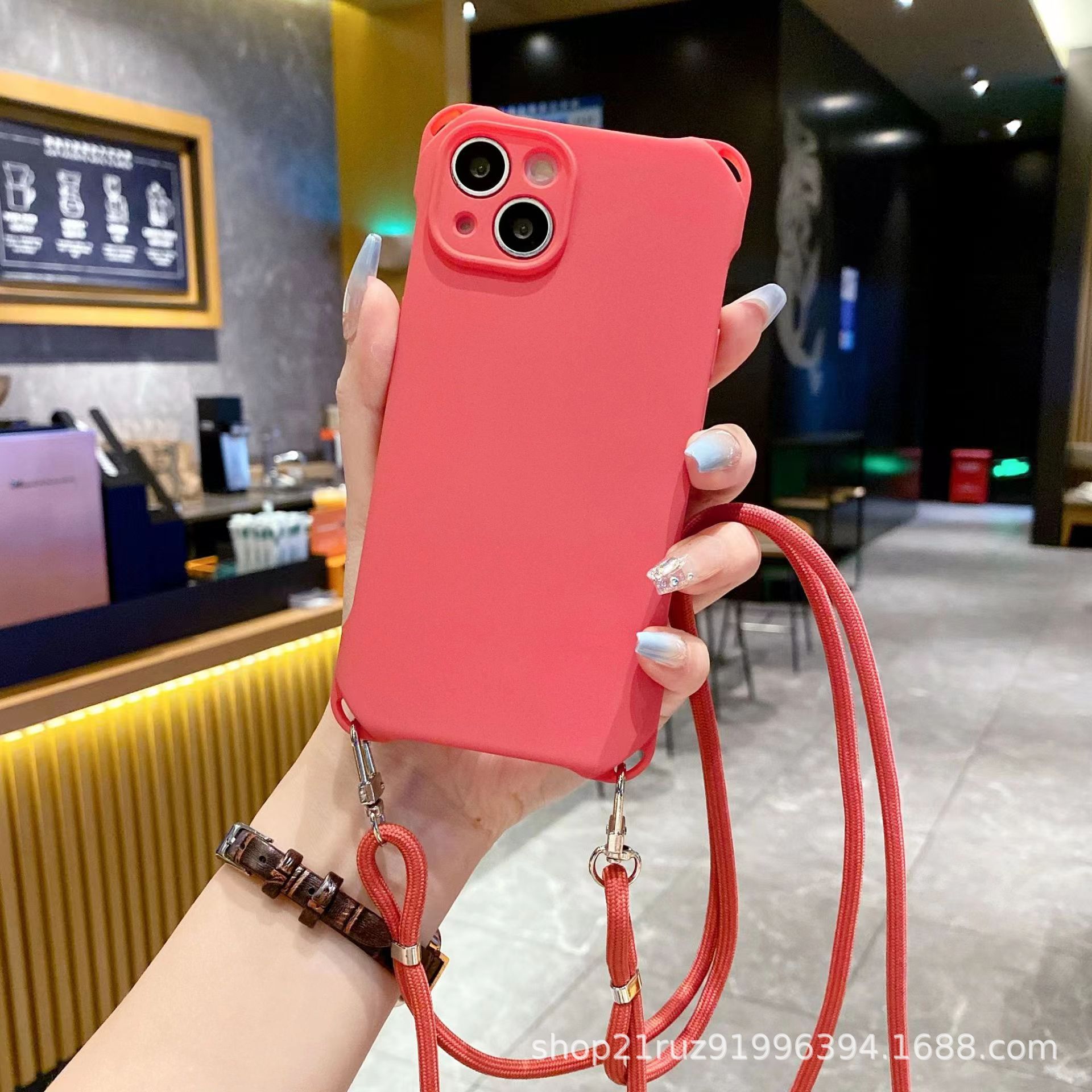 Lanyard compatible iPhone 14 Pro Max phone case 13 four-corner anti-drop 12 liquid silicone case lanyard phone case