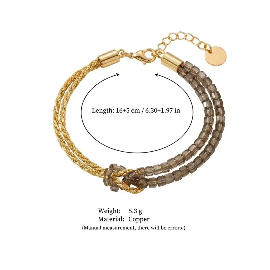 Multi-material layered bracelet ribbon bead metal chain combination hand accessory