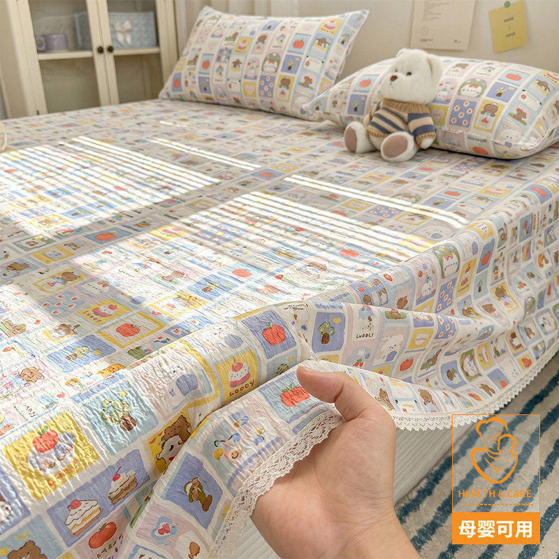 Class A mother-infant grade double-layer gauze bed sheet single piece summer children dormitory quilt cover pillowcase three-piece set non-cotton pure cotton 3