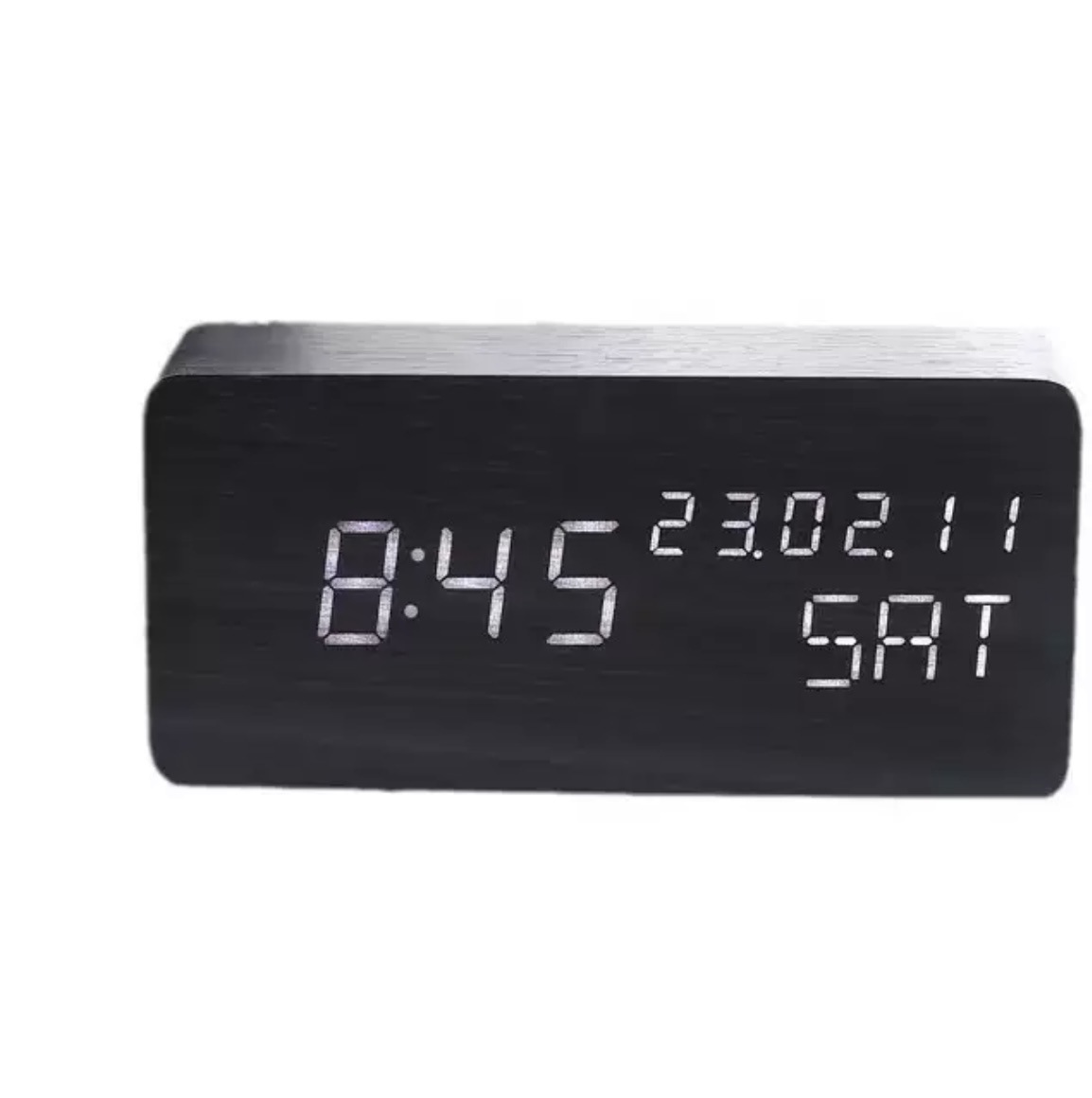 Rectangular perpetual calendar wooden clock desktop LED electronic voice-controlled wooden clock, student wake-up clock