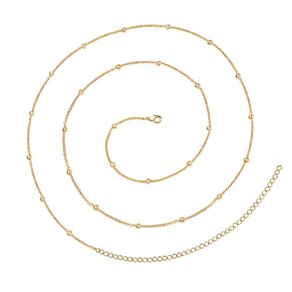 Exquisite sexy stainless steel crystal bead chain spliced double-layer waist chain, beach vacation accessory