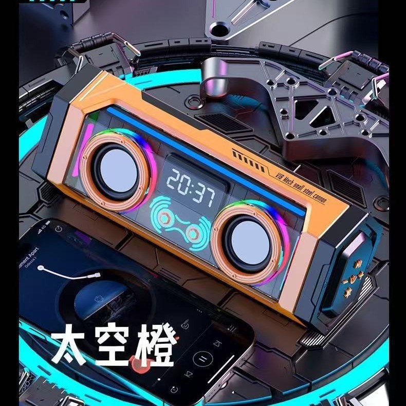 New V18 Mecha Warrior Clock Transparent Bluetooth Speaker Digital Display Dual Speaker Diaphragm Bass