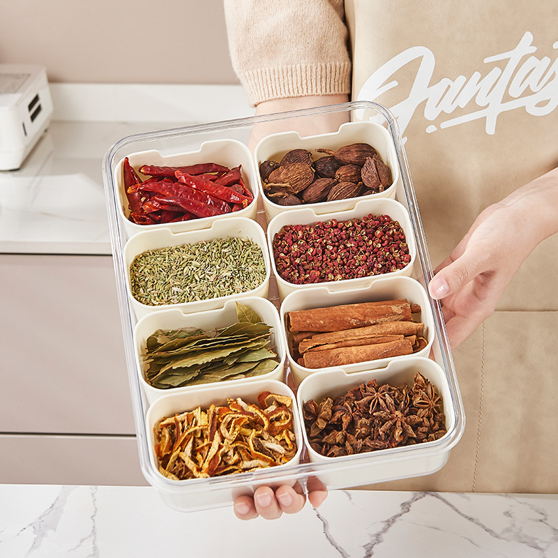 Seasoning Fresh-Keeping Plastic Kitchen Sealed Box Spice Storage Box Food-Grade Divided Transparent Coarse Grain Seasoning