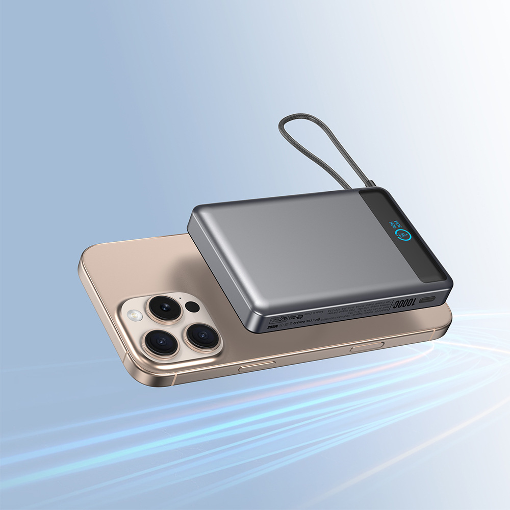 Ultra-thin Qi2 certified 10000mAh magnetic power bank CCC certified with TFT display wireless charging bank