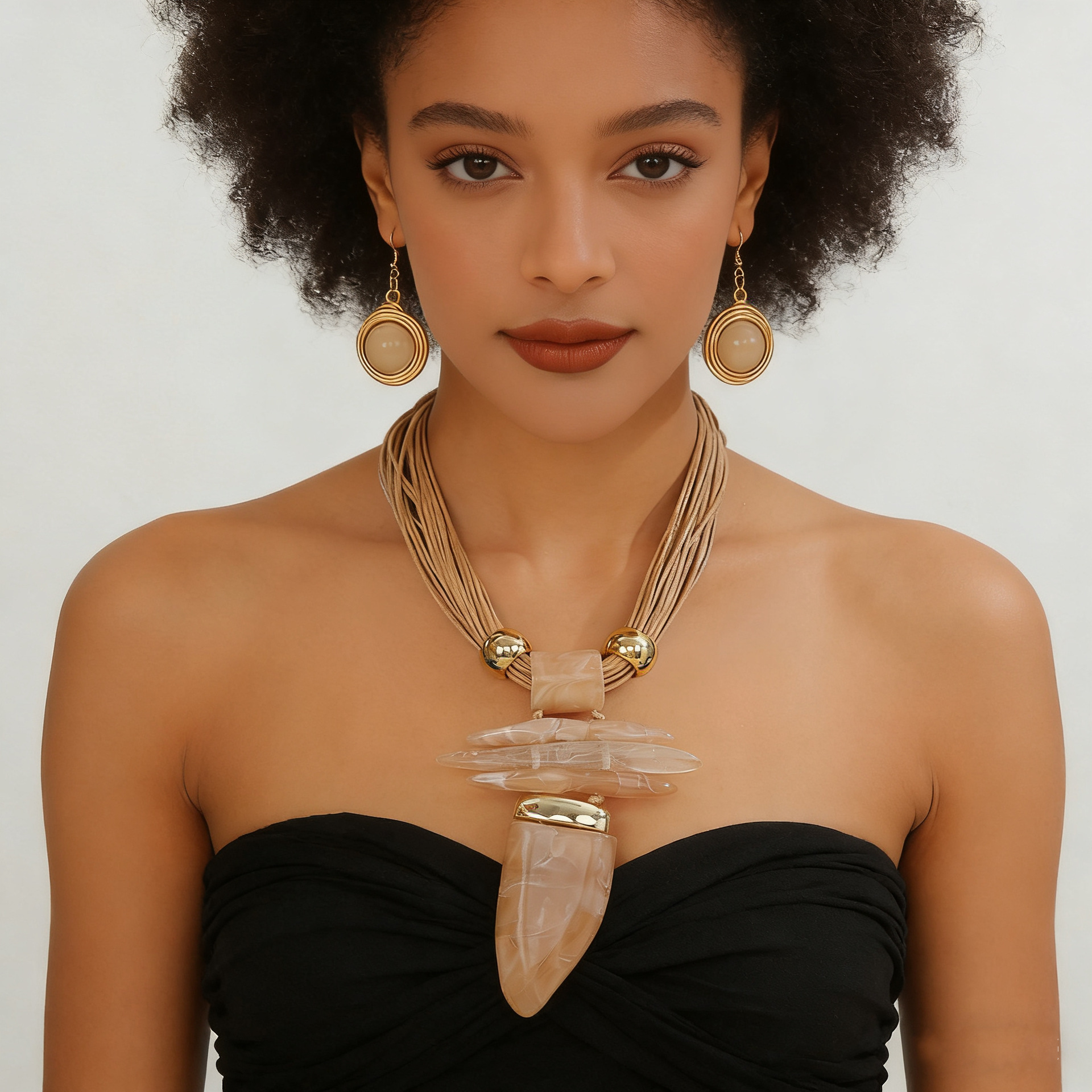 Resin horn pendant necklace and earring set exaggerated accessories necklaces