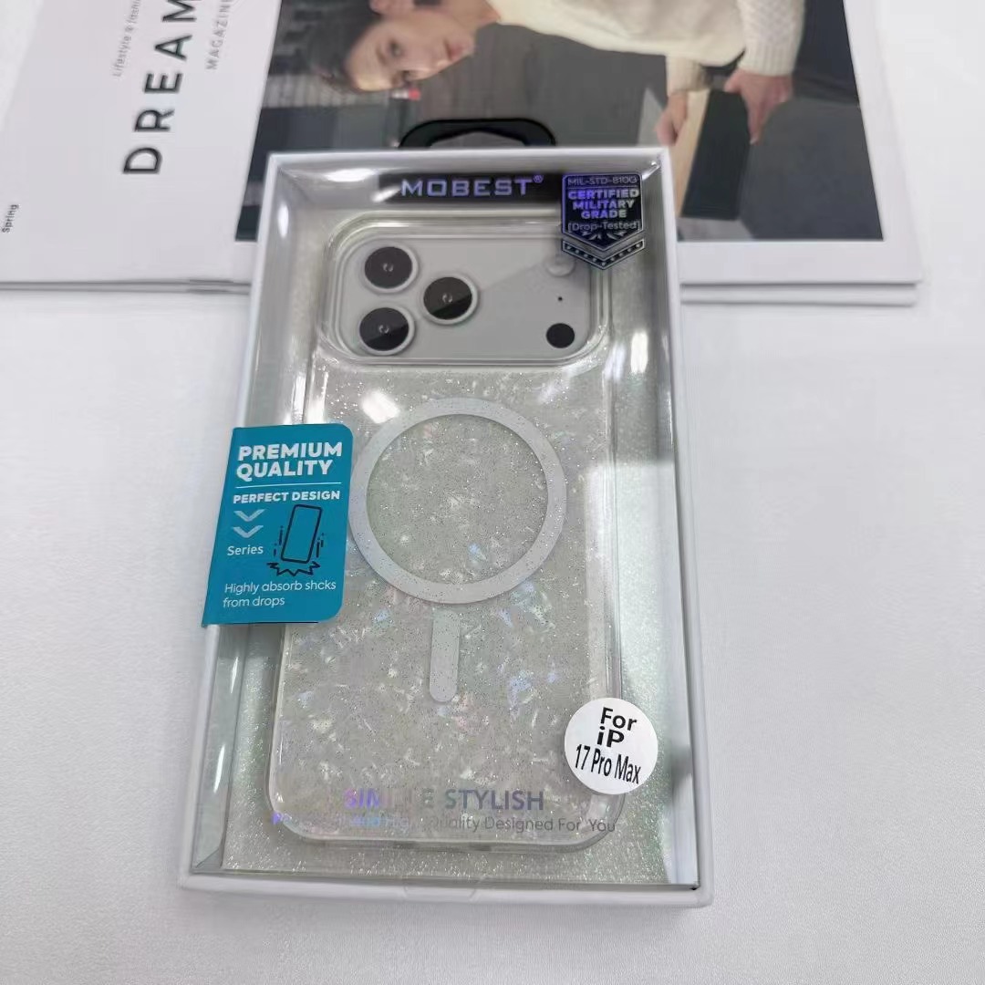 Applicable iPhone 17 Pro Max starry glitter phone case Apple 16 iridescent shell mist purple magnetic case