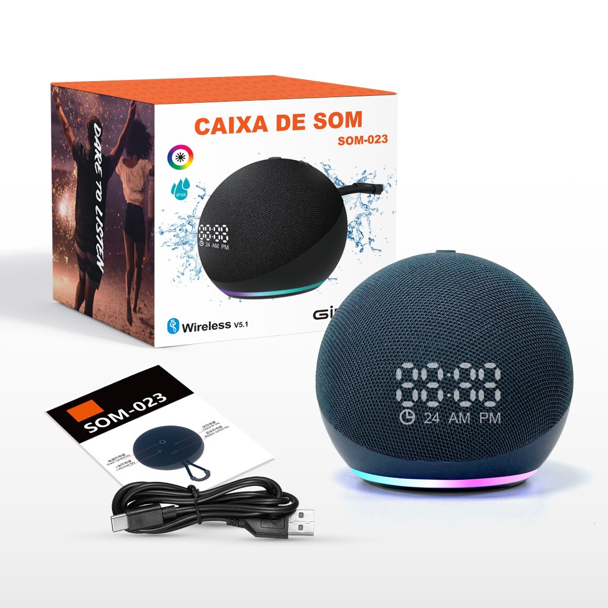 ALAXE Clock Bluetooth Speaker Fabric Small Audio Subwoofer Desktop Mini Portable Speaker