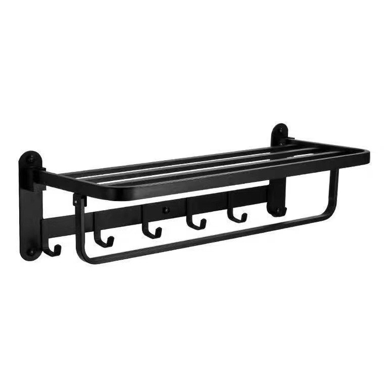 Bathroom No-Drill Towel Rack Folding Bath Towel Rack Multifunctional Bathroom Storage Shelf Toilet Storage Hanging Rod