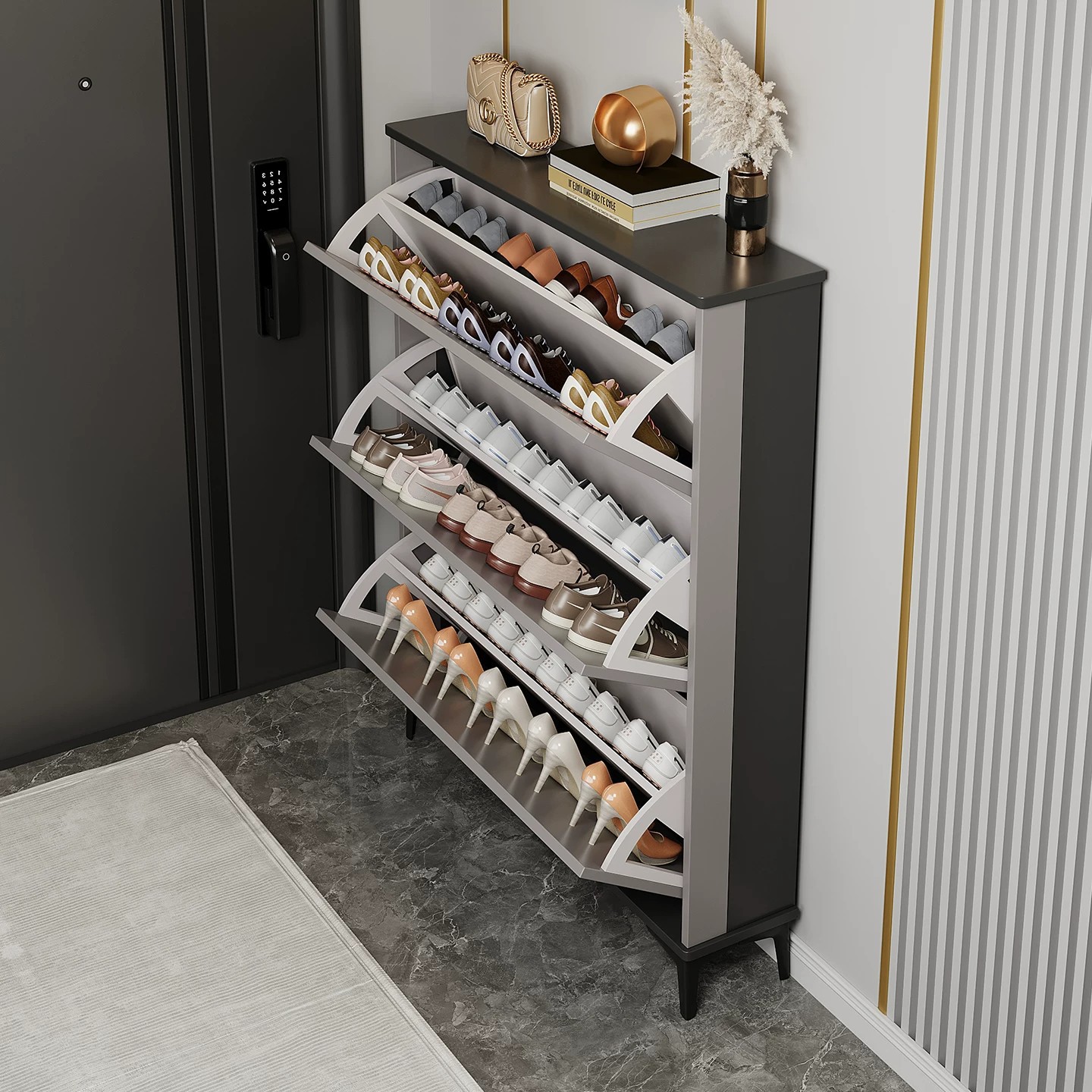 Tilt ultra-thin shoe cabinet household entrance narrow hallway storage large capacity space-saving shoe rack