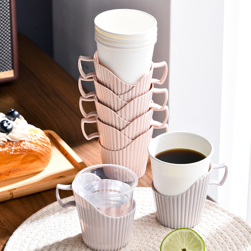 Disposable paper cup holder, anti-scald tea cup sleeve, color-contrast plastic cup sleeve, leak-proof office cup sleeve, 8 pieces/pack