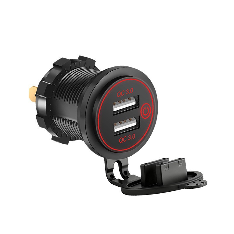Modified Motorcycle Car Waterproof Car Charger One-to-Two Dual USB QC3.0 Fast Charge Digital Display with Touch Switch