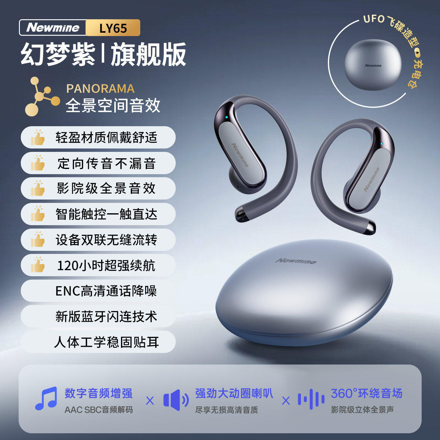 Newman LY65 Bluetooth Earphones Wireless Ear-hook 2026 New Sports Running Noise Reduction Ultra-long Battery Life Open Ear