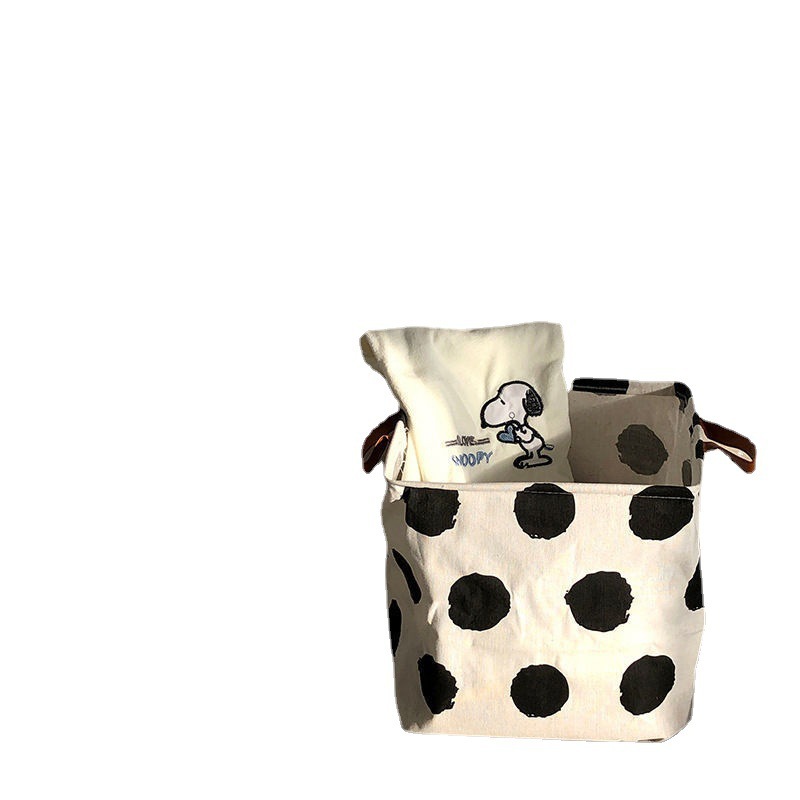 Polka Dot Plaid Large Black and White Laundry Basket, Dormitory Home Storage Basket, Foldable Large Capacity Storage Bag