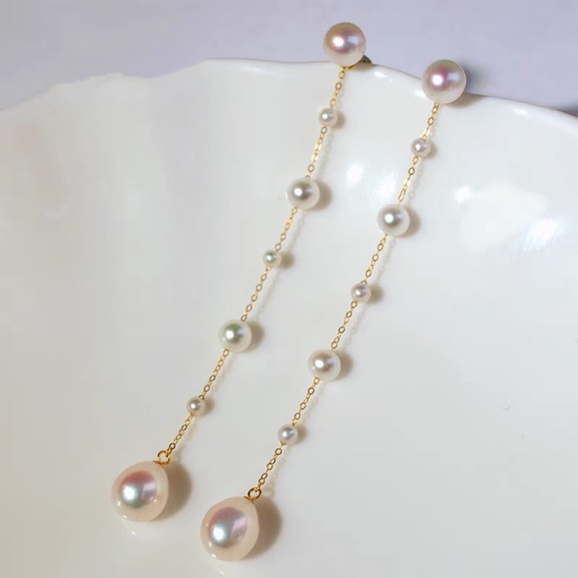 New fairy earrings freshwater pearl studs starry sky ear thread s925 silver plated 18k gold earrings for girlfriend and bestie