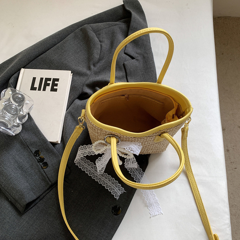 Popular Large-Capacity Straw Woven Bucket Bag for Women 2025 New Beach Vacation Commute Single-Shoulder Crossbody Bag