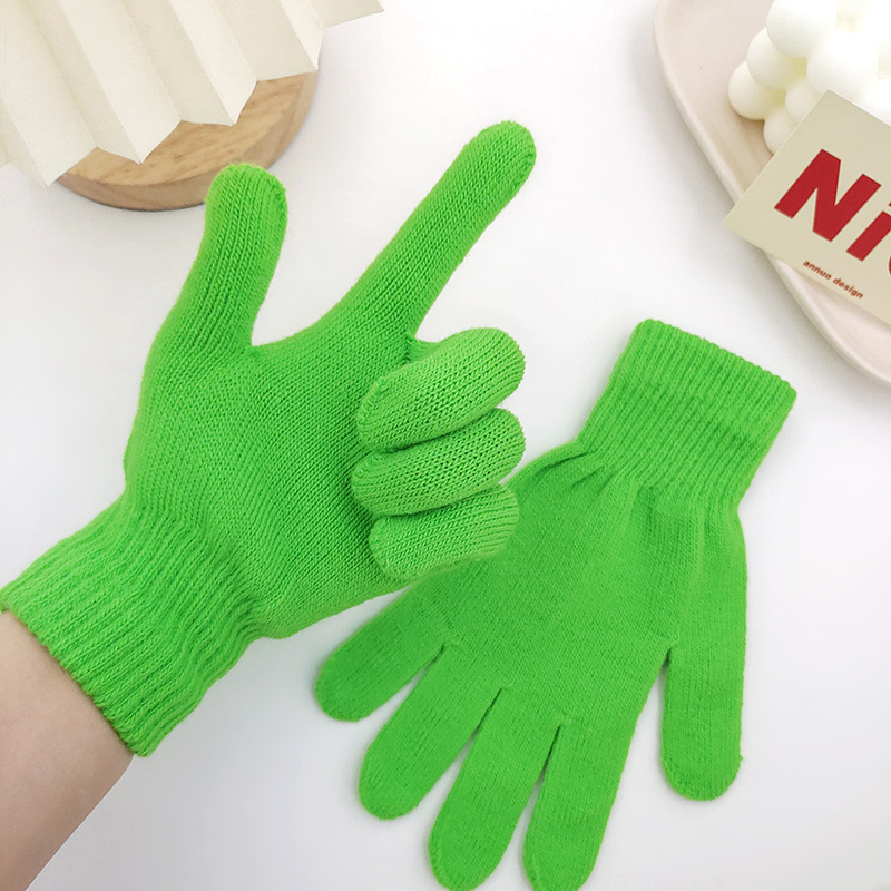Candy-Colored Knitted Gloves Unisex Adult Solid Color Full-Finger Split-Finger Gloves Modern Simple Style Warm Gloves