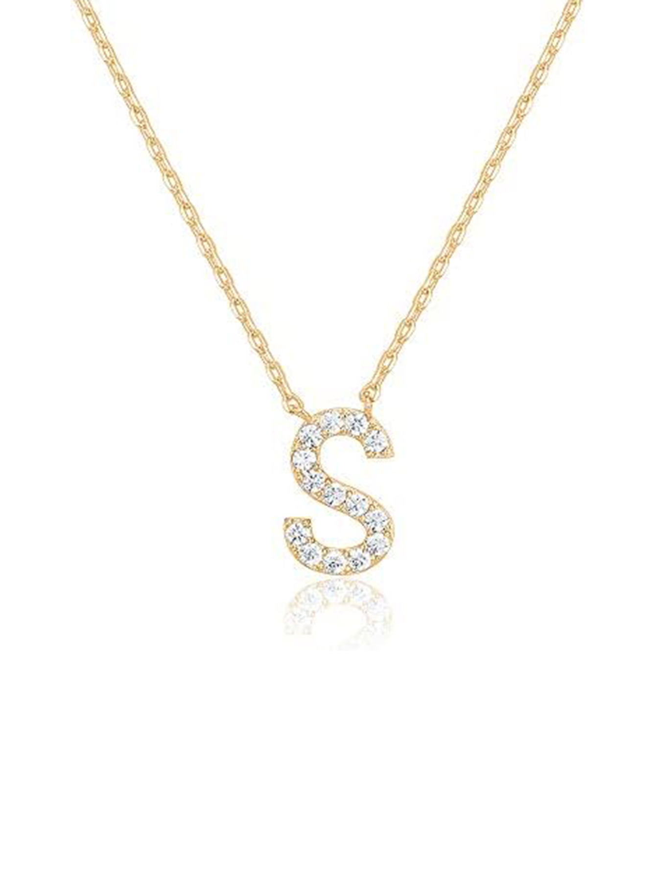 Simple Zirconia S925 Silver Letter Necklace Women's Platinum Plated Necklace Clavicle Chain