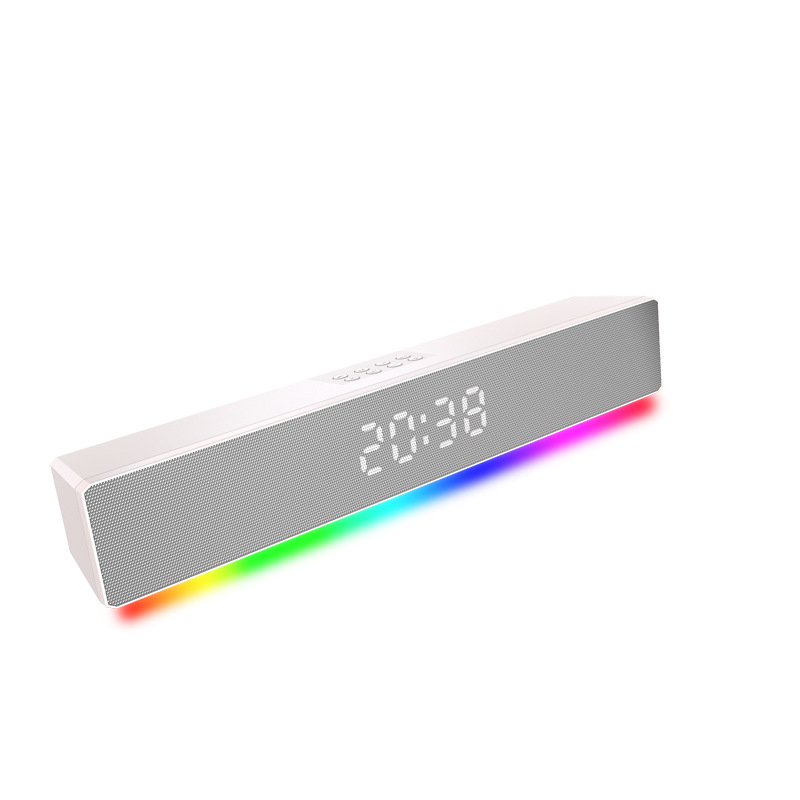 Custom new Bluetooth speaker with clock alarm, supports TF card USB, hands-free, long-strip soundbar stereo