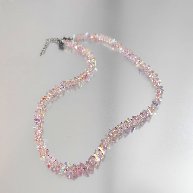 Rongshang Sparkling Multi-Faceted Glass Crystal Necklace Handmade Beaded Clavicle Chain Accessory