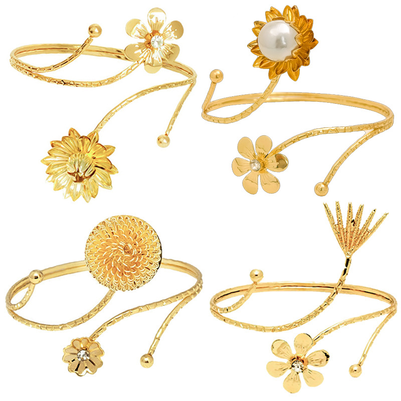 New butterfly bracelet exaggerated metal flower arm ring rhinestone open arm bracelet