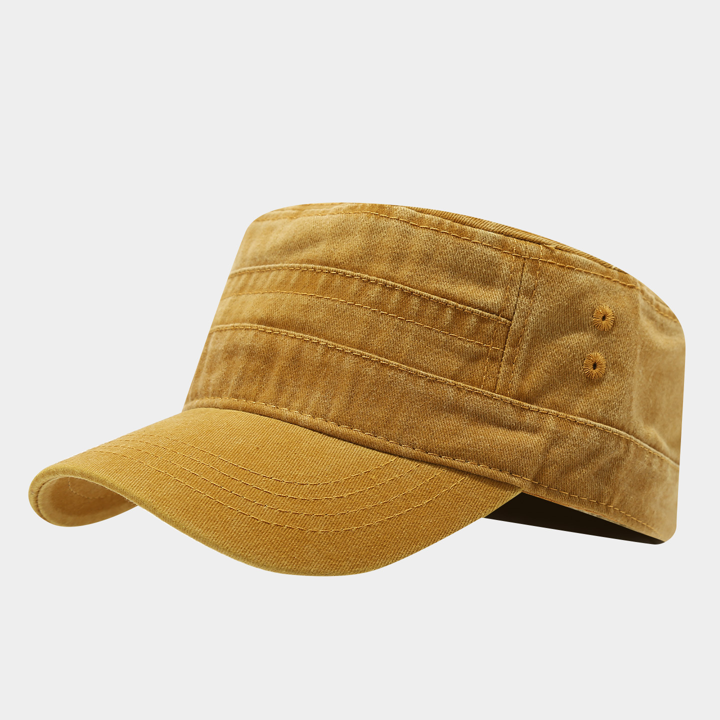British Washed Distressed Flat Top Sailor Cap, Military Training Plain Solid Color Military Cap for Men and Women, Short Brim Sun Duckbill Cap