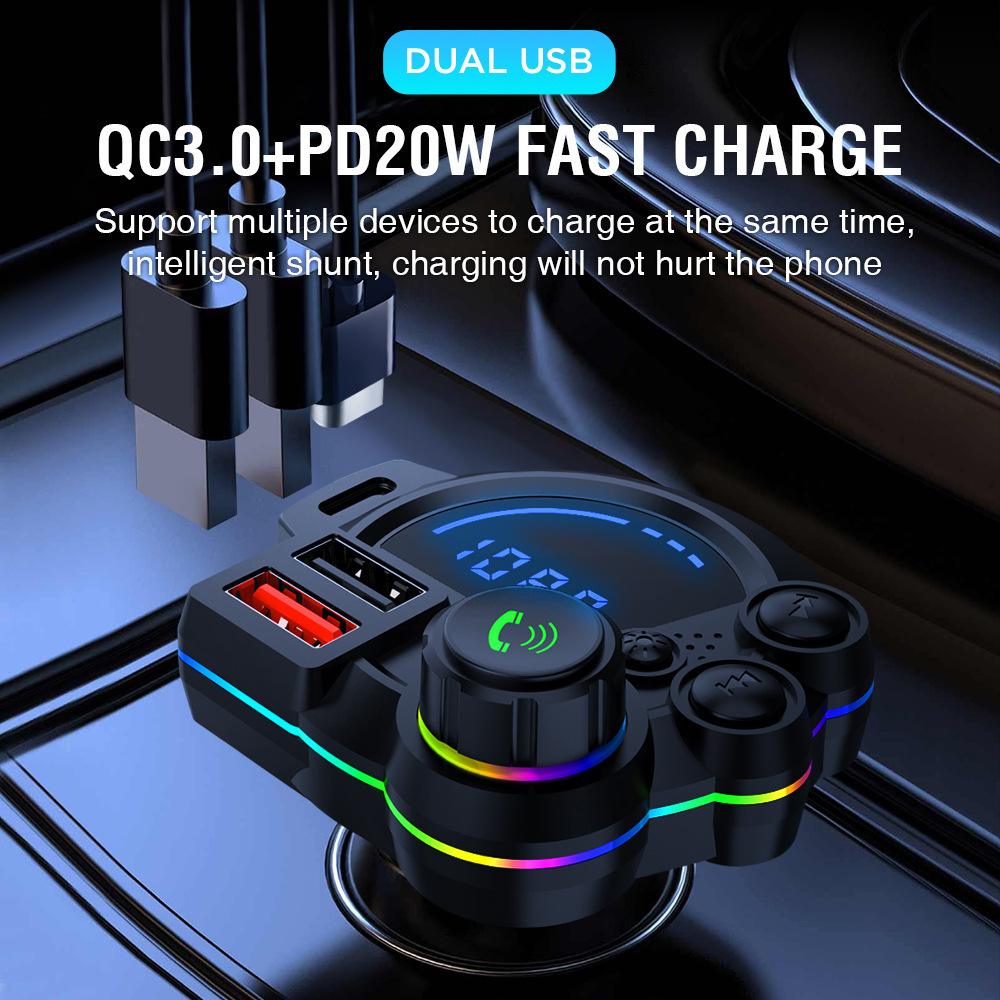 P22 Car Bluetooth MP3 Hands-free Calling New Car FM Transmitter QC3.0+PD20W Dual Fast Charge
