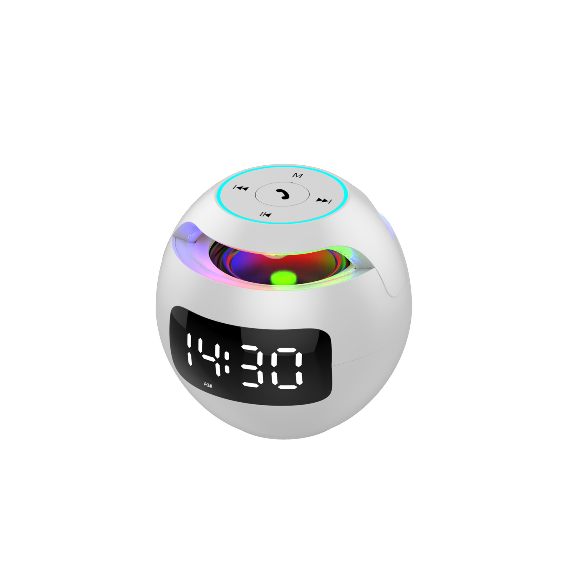 New Clock Colorful Bluetooth Speaker Mini Portable Home Round Ball Plug-in Card Small Steel Cannon Computer Audio
