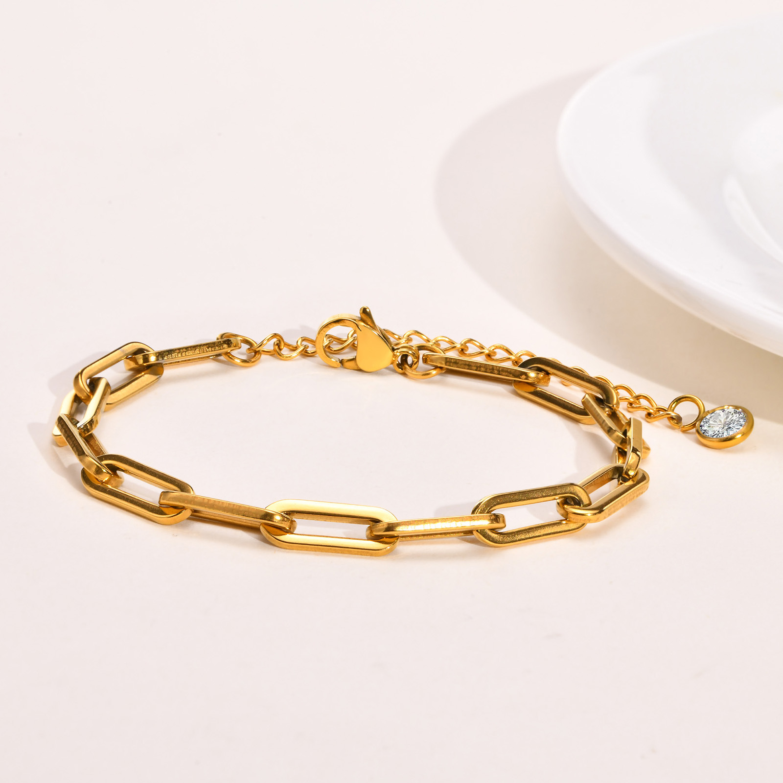 Style Simple Geometric Necklace Bracelet Rectangular Chain Stainless Steel Women's 18K Gold Plated Accessories