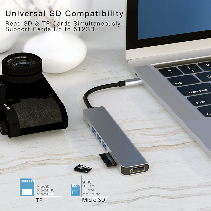 7-in-1 Docking Station Type-C Converter for Macbook Huawei Notebook Expansion