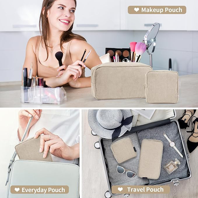 Corduroy Cosmetic Bag Two-Piece Set Large Capacity 2024 Handheld Toiletry Bag Corduroy Multifunctional Small Square Bag for Women