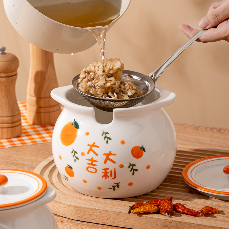Seasoning storage ceramic lard pot household high temperature resistant chili oil pot lard pot kitchen seasoning pot lard container