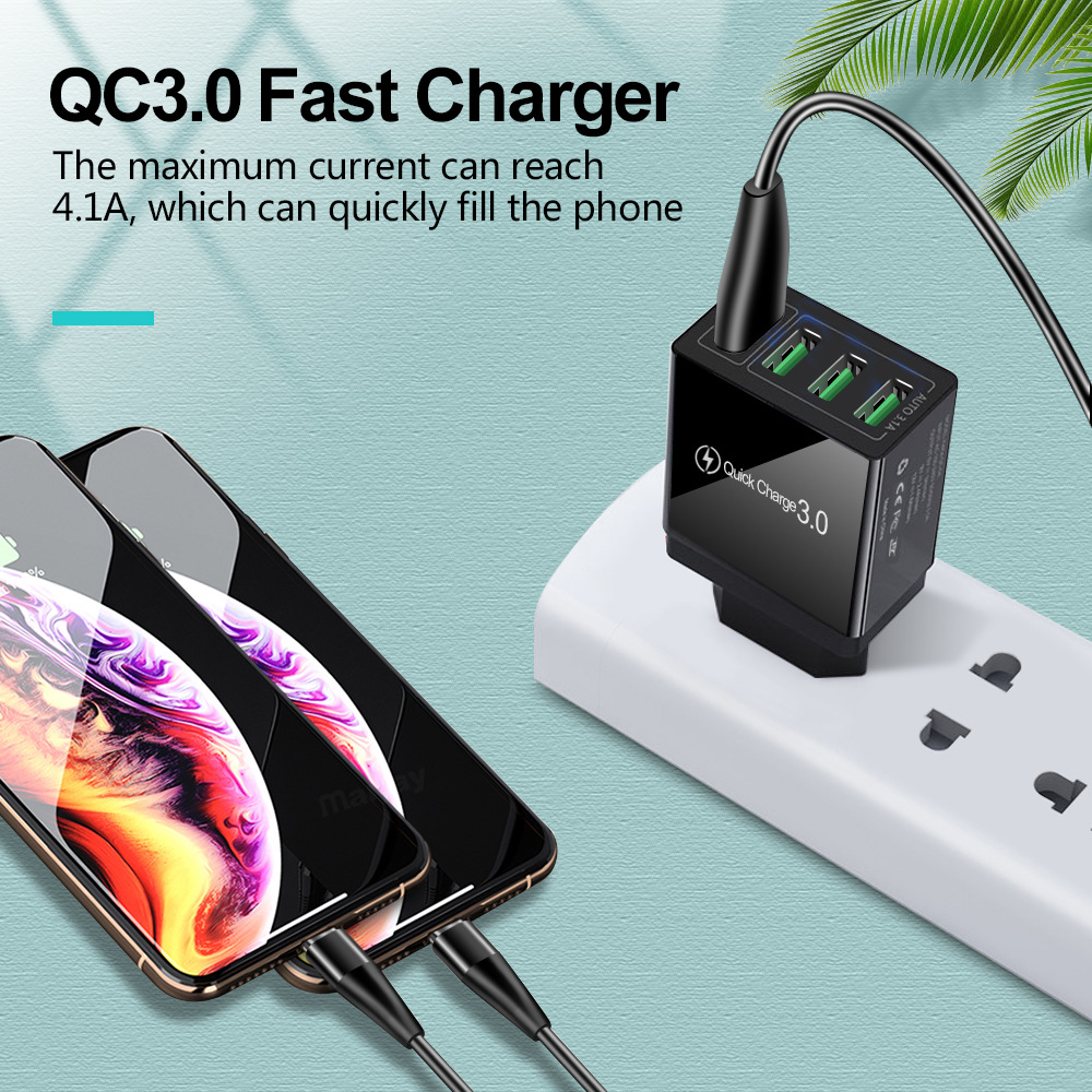 4USB Fast Q3.0 Phone Charger Multi-Port US EU UK Travel Power Adapter Cross-Border
