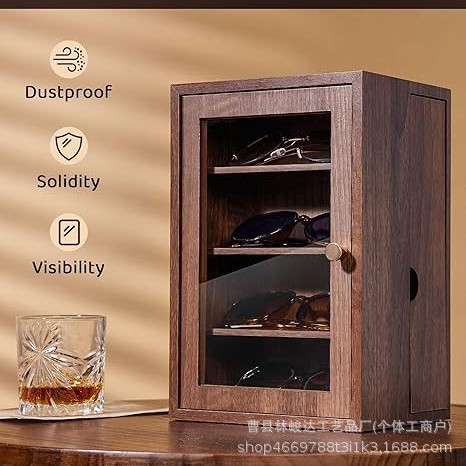 Desktop sunglasses storage box, four-layer with lid, visible glasses display case, multifunctional with drawer, dustproof