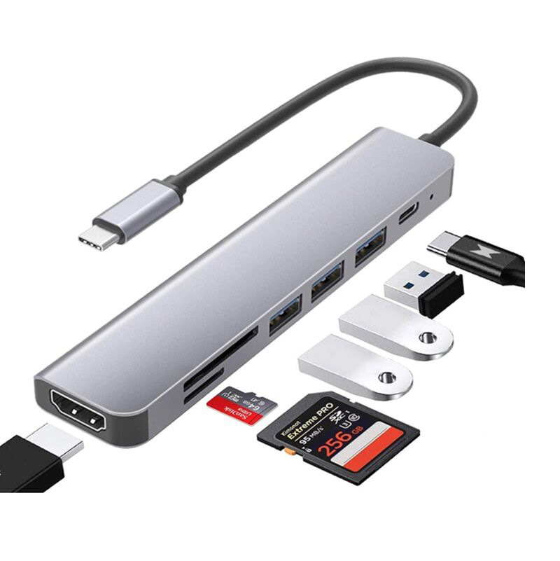 7-in-1 Docking Station Type-C Converter for Macbook Huawei Notebook Expansion