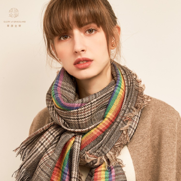 Inner Mongolia pure wool British plaid women's scarf houndstooth shawl autumn and winter neck warmer