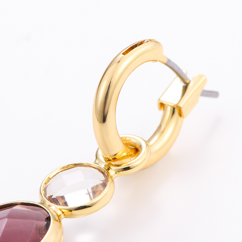 Kenjie faceted crystal bezel gold-plated hoops earrings for women geometric hoop earrings
