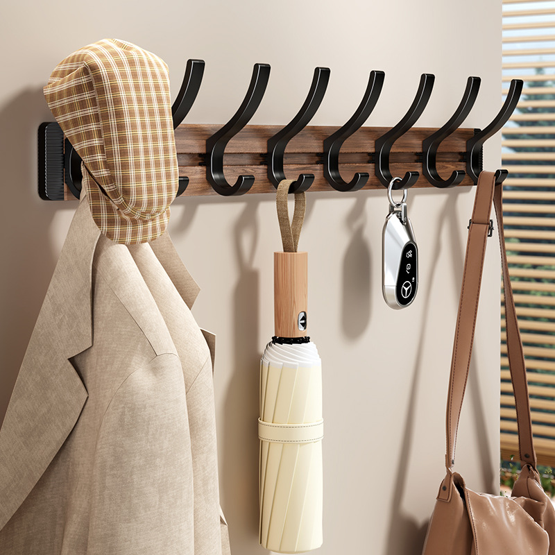 Kitchen Storage Hooks, No-Drill Clothes Hooks, Walnut-Finish Adhesive Hooks, Bathroom Organization Hooks, Coat Hooks, Behind-the-Door Hooks