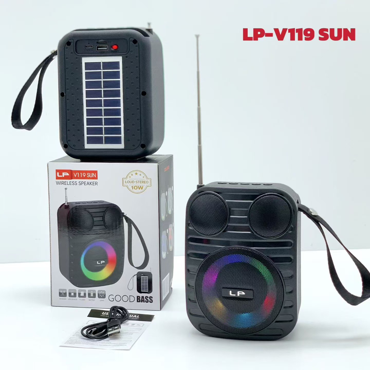 Solar LP-V119 SUN Wireless Bluetooth Speaker Outdoor Portable Mini Handle RGB Light Subwoofer