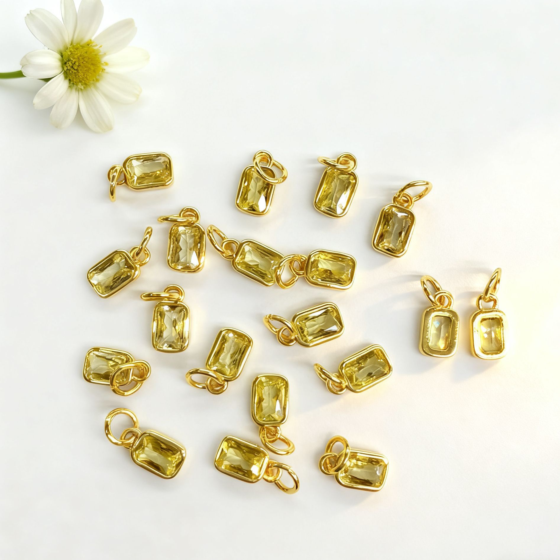 Niche simple colored zircon rectangular small pendant bracelet necklace earring pendant accessories materials handmade jewelry