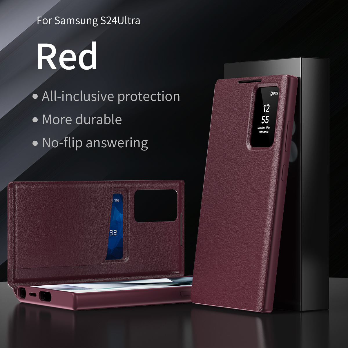For Samsung S25Ultra Smart View Card Slot Leather Case S26Ultra Flip Cover Answer Phone Case