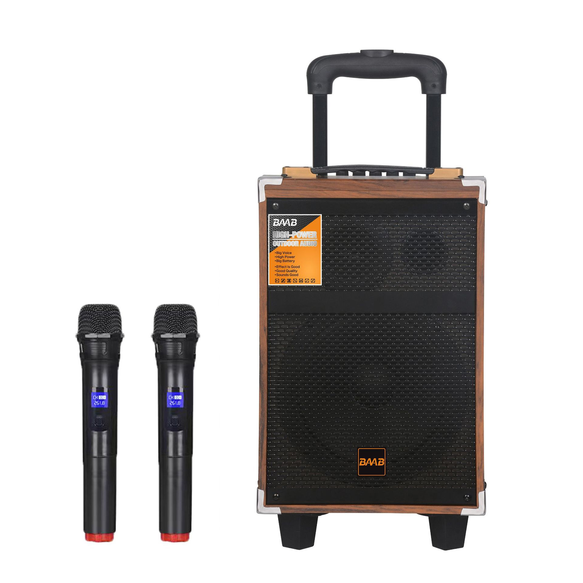 Square Dance Audio Outdoor K Song Speaker High Power Wooden with Wireless Microphone Bluetooth Pull Rod 8-inch Mobile Audio