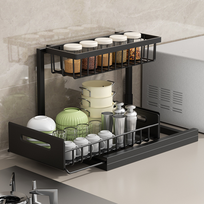 Multifunctional kitchen cabinet sink organizer rack countertop seasoning bottle storage rack pull-out drawer basket storage rack