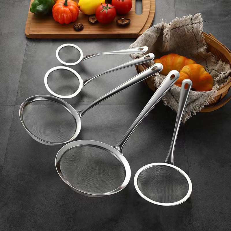 Stainless steel mesh strainer, household concave bottom hot pot skimmer, oil strainer, noodle strainer, soybean milk and juice filter mesh sieve