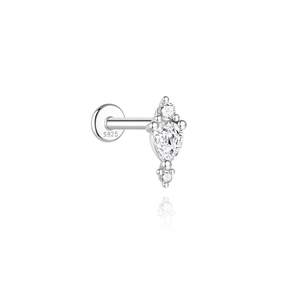 S925 sterling silver spliced moissanite flat head threaded cartilage ear stud ear bone stud ear piercing ear stud