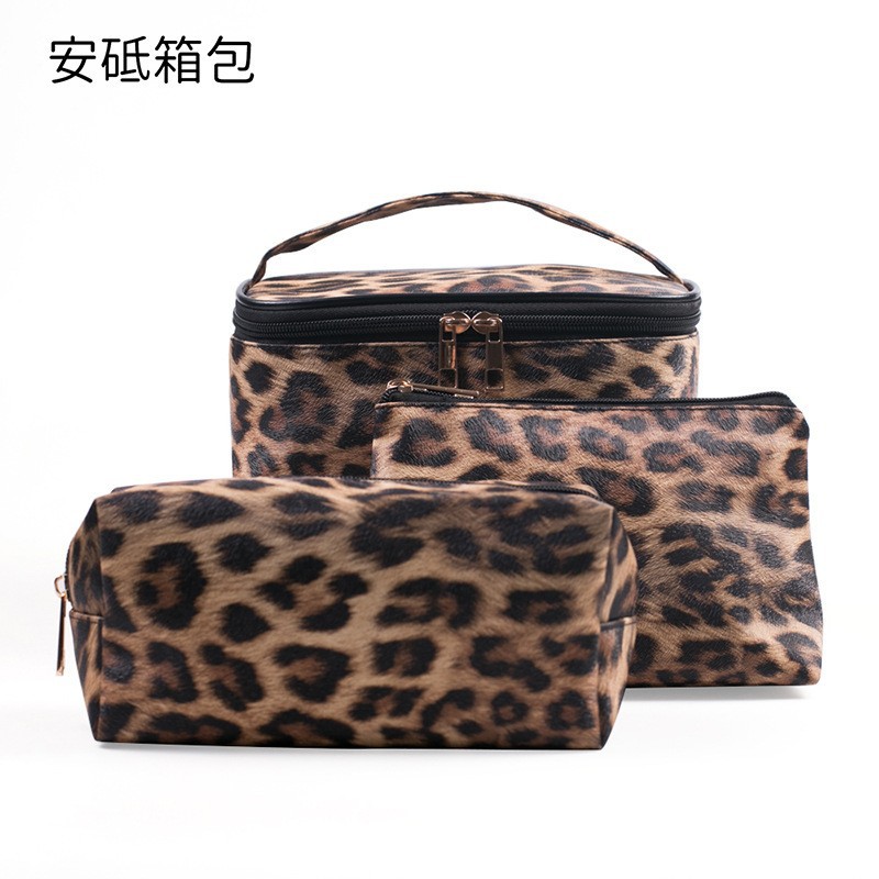 New Leopard Print Dumpling Cosmetic Bag Large Capacity Multifunctional Portable Storage Bag Three-Piece Set Women's Bag