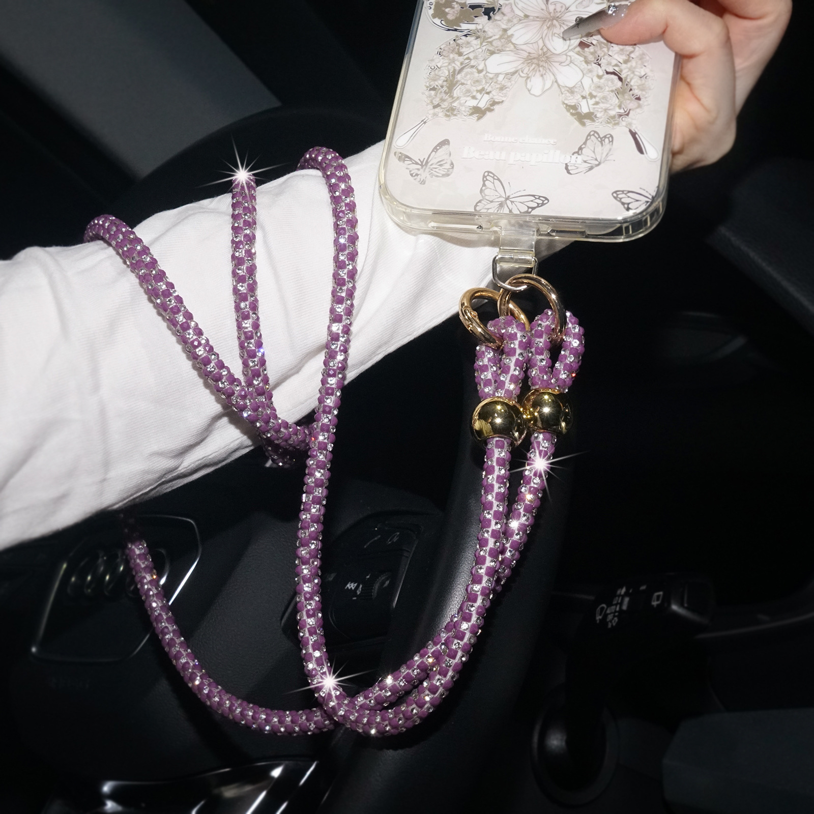 Beaded Full Diamond Phone Lanyard Long Colorful Crossbody Chain Bag Rhinestone Shoulder Strap Luxury for Women