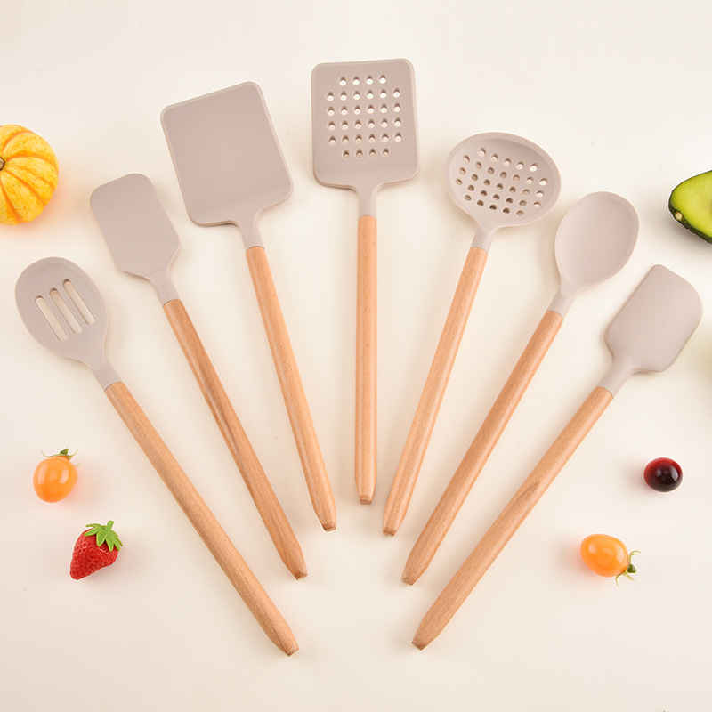 2026 new kitchen silicone cookware set frying spatula soup spoon kitchen cooking spatula spoon 7-piece set